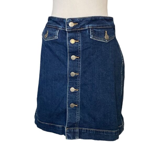 LOFT Dark Denim Button Down Stretch Jean Mini Skirt - Picture 1 of 10